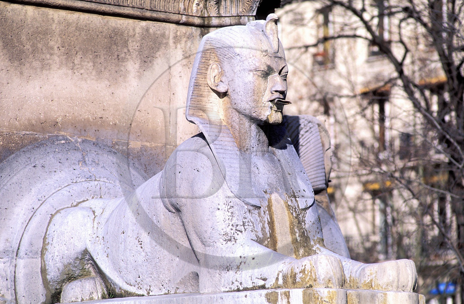 France, Paris (75), place du Châtelet 1er arr. un des sphinx de la fontaine