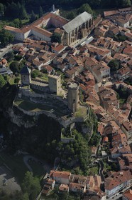 France, Ariege, Foix, 10th-15th centuries castle (aerial view)