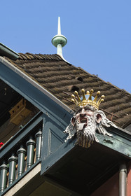 Switzerland, Basel, Old town of Greater Basel (left bank), the Lällekönig (Tongue King) head on Sattelgasse street