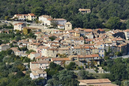 France, Var, Presqu'ile de Saint-Tropez, the hilltop village of Ramatuelle (aerial view)