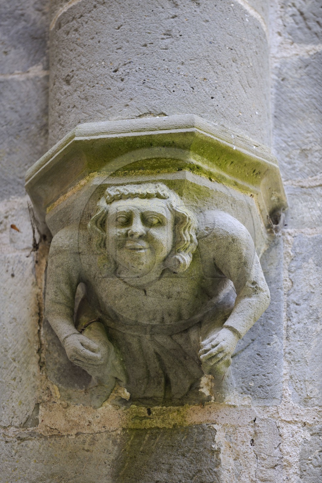 France, Aude, Saint-Martin-le-Vieil, the former Cistercian abbey of Villelongue, heads at the southwest pillar of the nave