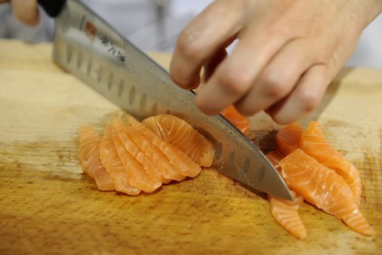 Norway, Rogaland County, Stavanger, the 2008 Bocuses d'Or gastronomy award, cutting salmon
