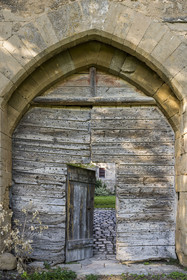 France, Aveyron, Causses and the Cévennes, cultural landscape of Mediterranean agro-pastoralism, listed as World Heritage by UNESCO, Sainte-Eulalie-de-Cernon, entrance to the inner courtyard of the Templar Commandery then Hospitaller Commandery of the Order of Saint John of Jerusalem