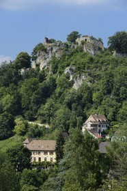 France, Haut Rhin, Sundgau, Ferrette overlooked by its castle