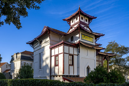 France, Charente-Maritime, Royan, villa in the residential area The Parc, the Japanese-style Villa Kosiki (1886) by architect Eugène Gervais has the false air of a pagoda