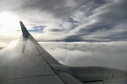Portugal, Madeira Island, on take-off of the Transavia flight to Porto (aerial view)
