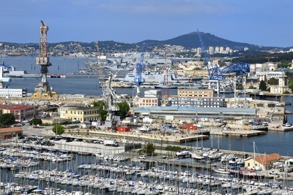 France, Var, Toulon, the civilian port and the naval base (Arsenal) in the background