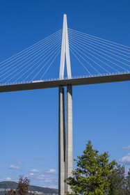 France, Aveyron, Grands Causses regional natural park, Millau, the Millau viaduct by architects Michel Virlogeux and Norman Foster, above the Tarn river