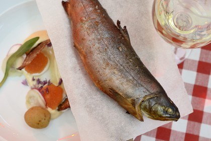 Sweden, Vasterbotten County, Umea, freshly smoked arctic char