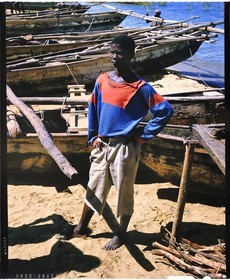 Burundi, Rumonge Province, young Hutu fisherman, fishermen are exclusively Hutu and come down from the hills to settle in temporary huts on the Tanganyika lakeside for at least 6 months (4x5 reversal film reproduction)