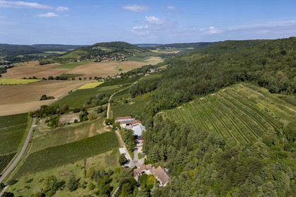 France, Côte-d'Or (21), vignoble des Hautes Côtes de Nuits, Villars-Fontaine, Domaine de Montmain (vue aérienne)