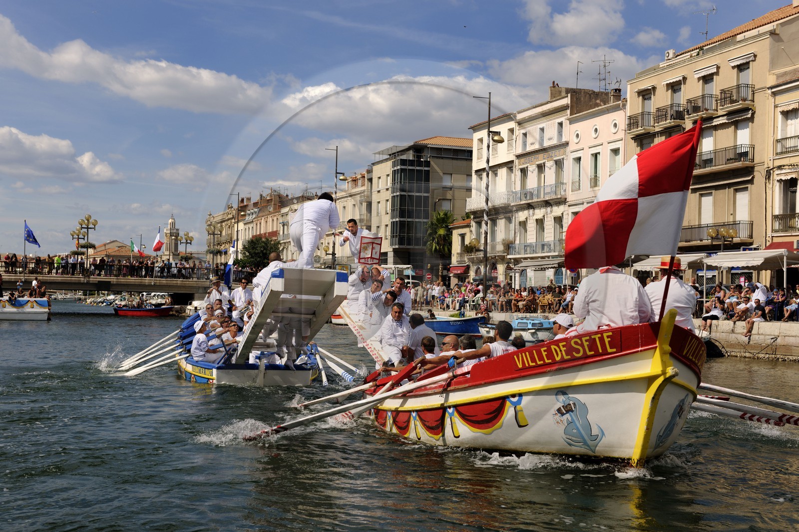France, Herault, Sete, canal Royal (Royal Canal), Fete de la Saint Louis (St Louis's feast), sea jousting