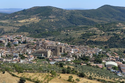 Spain, Extremadura, Guadalupe, Royal Monastery of Santa Maria de Guadalupe listed as World Heritage by UNESCO, sanctuary consisting of eight towers built at the spot where the Virgin appeared to a shepherd
