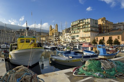 France, Haute Corse, Bastia, Terra-Vecchia district, the harbour overlooked by St Jean Baptiste Church