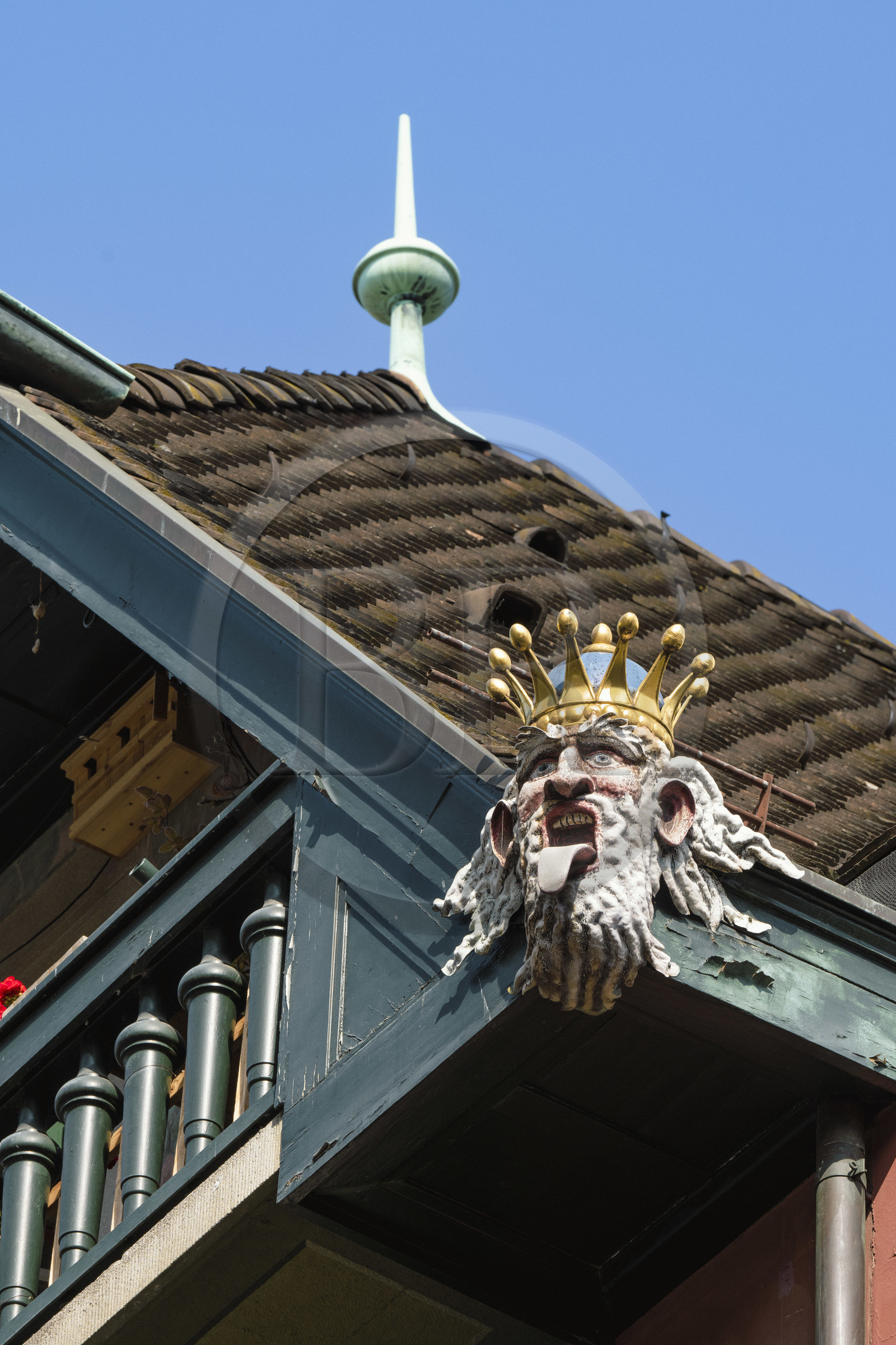 Suisse, Bâle, Vieille ville du Grand Bâle (rive gauche), la tête Lällekönig (langue du roi) sur la rue Sattelgasse