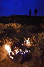 Azerbaijan, Baku, Absheron Peninsula, Yanar Dag meaning burning mountain is a natural gas fire which blazes continuously on a hillside