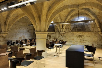 France, Paris (75), le Collège des Bernardins, salle de conférence dans l'ancien cellier au sous-sol