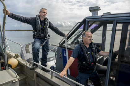 France, Finistère, Iroise Sea, Molene archipelago, Quemenes Island, Fréderic Le Meil patrols aboard the Brest maritime affairs fast boat