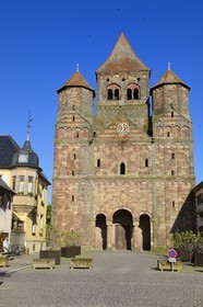 France, Bas Rhin, Marmoutier, Roman abbey church dated 6th century, western Facade in red sandstone from Vosges Mountains
