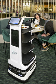 France, Loire-Atlantique, Saint-Nazaire, Kili Beach restaurant in the Ruban Bleu shopping center, service robot from United Robotics Group whose primary function is to clear the table