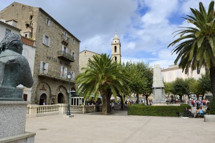France, Corse du Sud, Sartene, the place Porta (or place de la Libération) and the St. Mary church