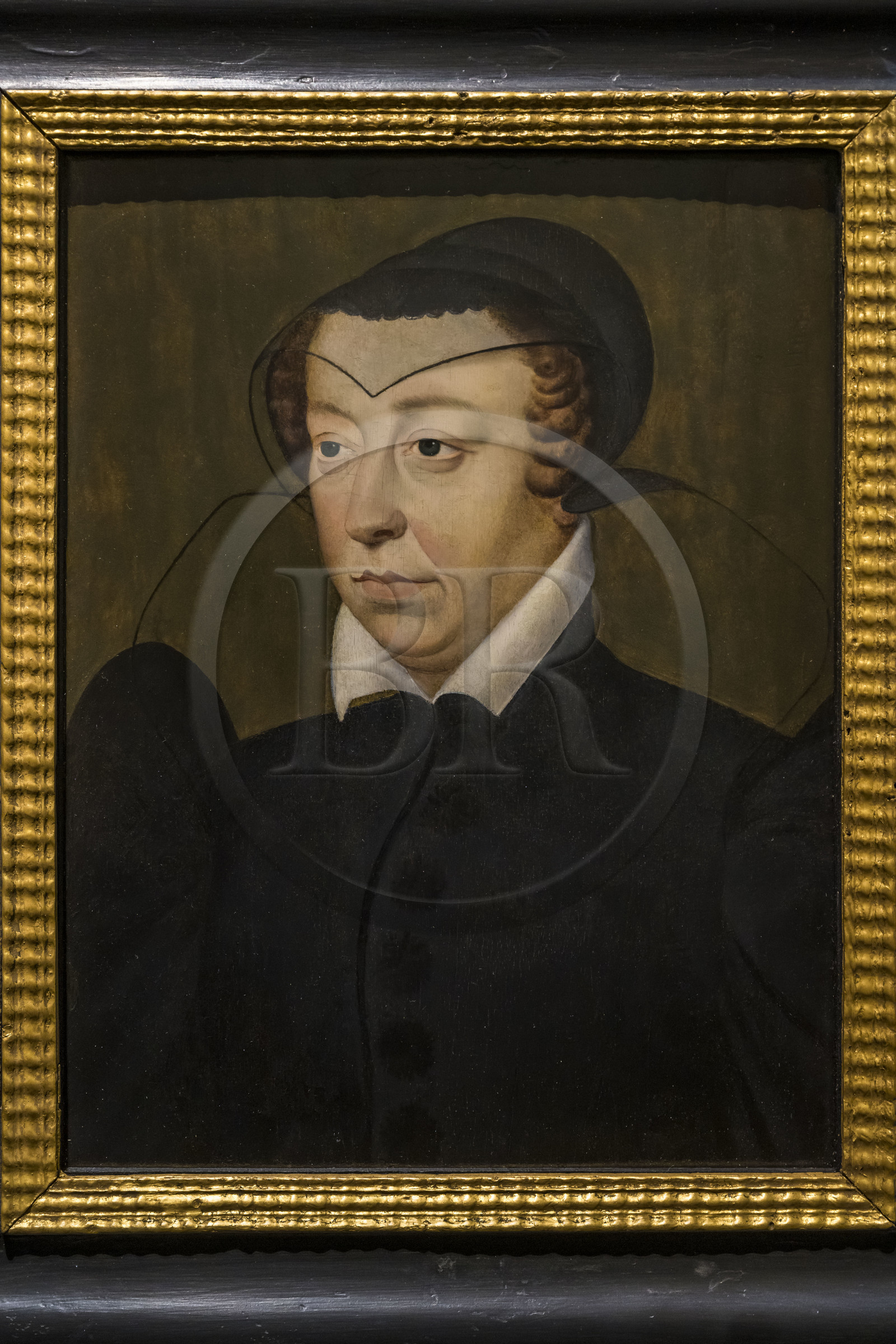 France, Seine-et-Marne (77), Fontainebleau, chateau de Fontainebleau, classé Patrimoine Mondial par l'UNESCO, portrait de Catherine de Medicis d'après François Clouet, huile sur bois