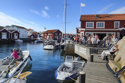 Sweden, Västra Götaland, Smögen, the dock of the hotel-restaurant Sea Lodge