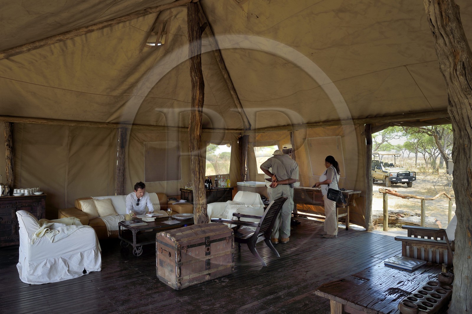 Zimbabwe, Matabeleland North Province, Hwange National Park, Somalisa Expedition Camp from African Bush Camps, the open lounge