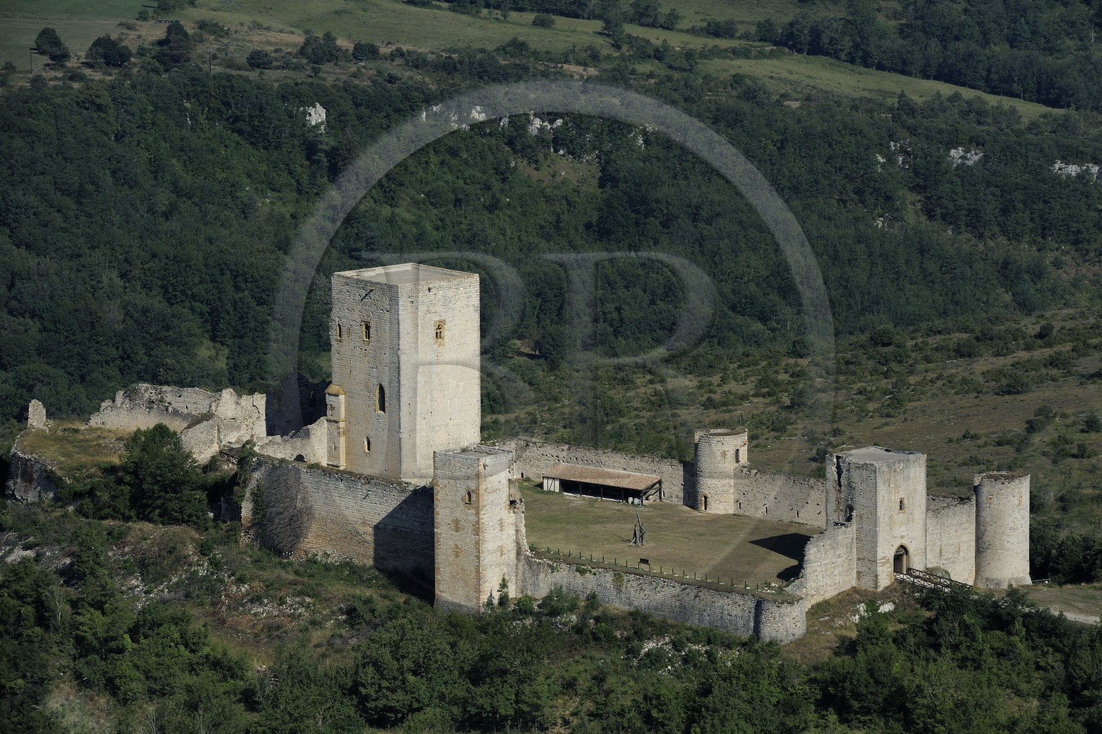 France, Aude (11), le château cathare de Puivert du XIIe siècle (vue aérienne)