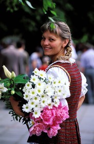 Lithuania (Baltic States), Kaunas, young woman wearing a traditional costume during a religious ceremony
