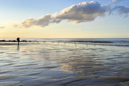 France, Calvados (14), Pays d'Auge, la côte Fleurie, Cabourg, promenade sur la plage de la station balnéaire
