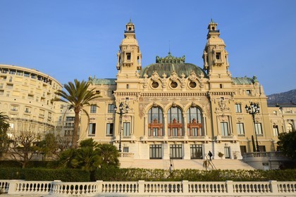 Principality of Monaco, Monaco, Monte Carlo, Societe des Bains de Mer de Monaco, the facade on the sea side of the casino and of the Opera designed by architect Charles Garnier, Compulsory Mention : Societe des Bains de Mer de Monaco