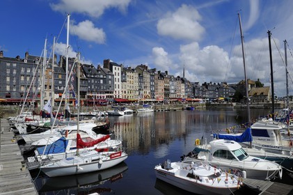 France, Calvados, Honfleur, the Vieux-Bassin (Old Basin), Sainte Catherine quay and the Lieutenance in the background