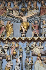 Germany, Baden-Wurttemberg, Freiburg im Breisgau, the portal of the cathedral (Munster), detail showing the devil in prayer (Betender Teufel)