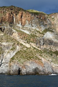 Italy, Sicily, Aeolian Islands, listed as World Heritage by UNESCO, Lipari Island, the cliffs of the southwest coast of the island at Quattrocchi