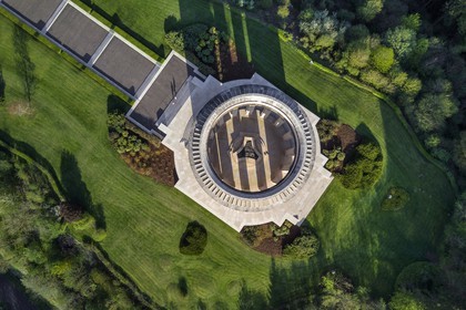 France, Meuse, Lorraine Regional Park, Cotes de Meuse, monument to American soldiers at Montsec commemorating the offensives by U.S. forces on the Saint-Mihiel salient during the First World War (aerial view)