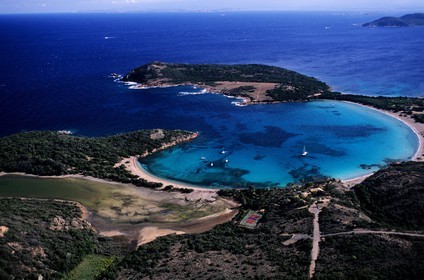 France, Corse du Sud, Rondinara bay, white sand beach (aerial view)