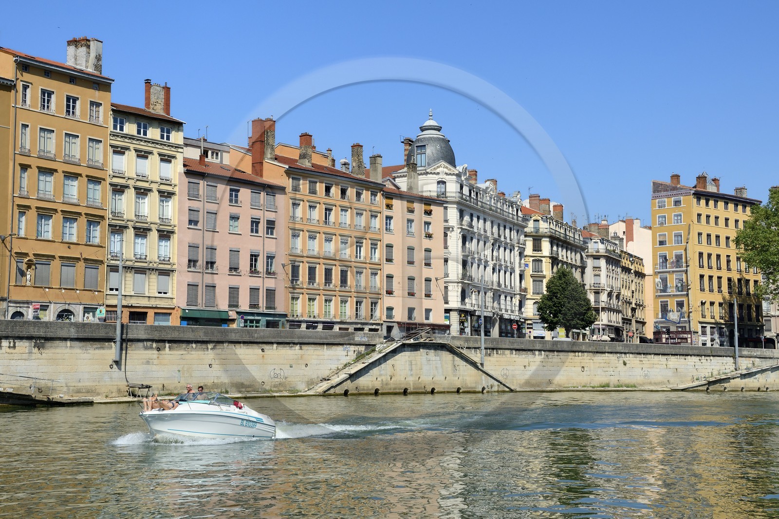 France, Rhone, Lyon, historical site listed as World Heritage by UNESCO, La Croix Rousse District, the quai Saint-Vincent along the Saone river France, Rhone, Lyon, historical site listed as World Heritage by UNESCO, La Croix Rousse District, the quai Saint-Vincent along the Saone river