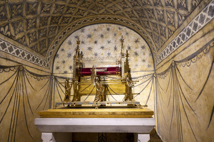 France, Yonne, regional natural park of Morvan, Vézelay, a UNESCO World Heritage site, labelled Les Plus Beaux Villages de France, starting point of one of the main ways to Santiago de Compostela, the Basilica of Saint Mary Magdalene, the reliquary of Saint Mary Magdalene (containing one of her ribs) in the crypt