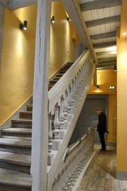 France, Ille-et-Vilaine, Rennes, stairs of a half-timbered house 5 rue de Clisson of the eighteenth century