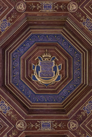 France, Seine-et-Marne, Fontainebleau, castle of Fontainebleau listed as World Heritage by UNESCO, the ballroom, detail of the coffered ceiling decorated with gold and silver