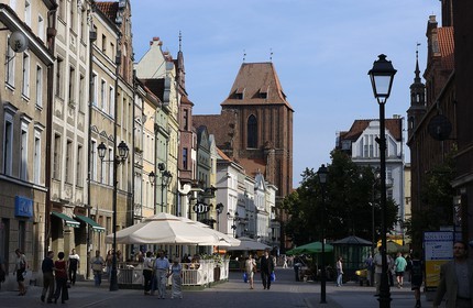 Poland, Kujavia-Pomerania, city of Torun, Saint-John church at the end of the street Chelminska and Zeglarska