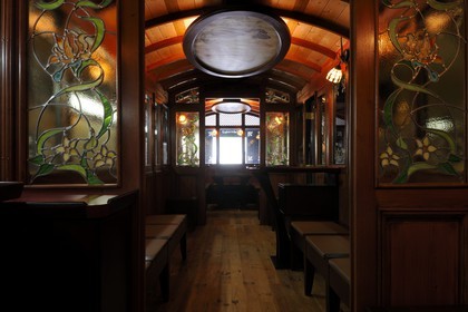 France, Moselle, Abreschviller, small train formerly forest train, Orient Express style wagon