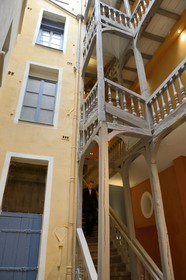 France, Ille-et-Vilaine, Rennes, stairs of a half-timbered house 5 rue de Clisson of the eighteenth century