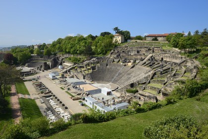 France, Rhone, Lyon, historical site listed as World Heritage by UNESCO, colline de Fourviere, the Roman theatre and the Odeon