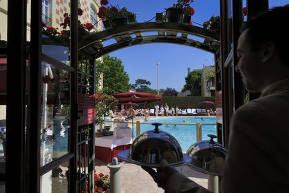France, Calvados, Deauville, Pays d'Auge, Royal Barriere Hotel swimming pool