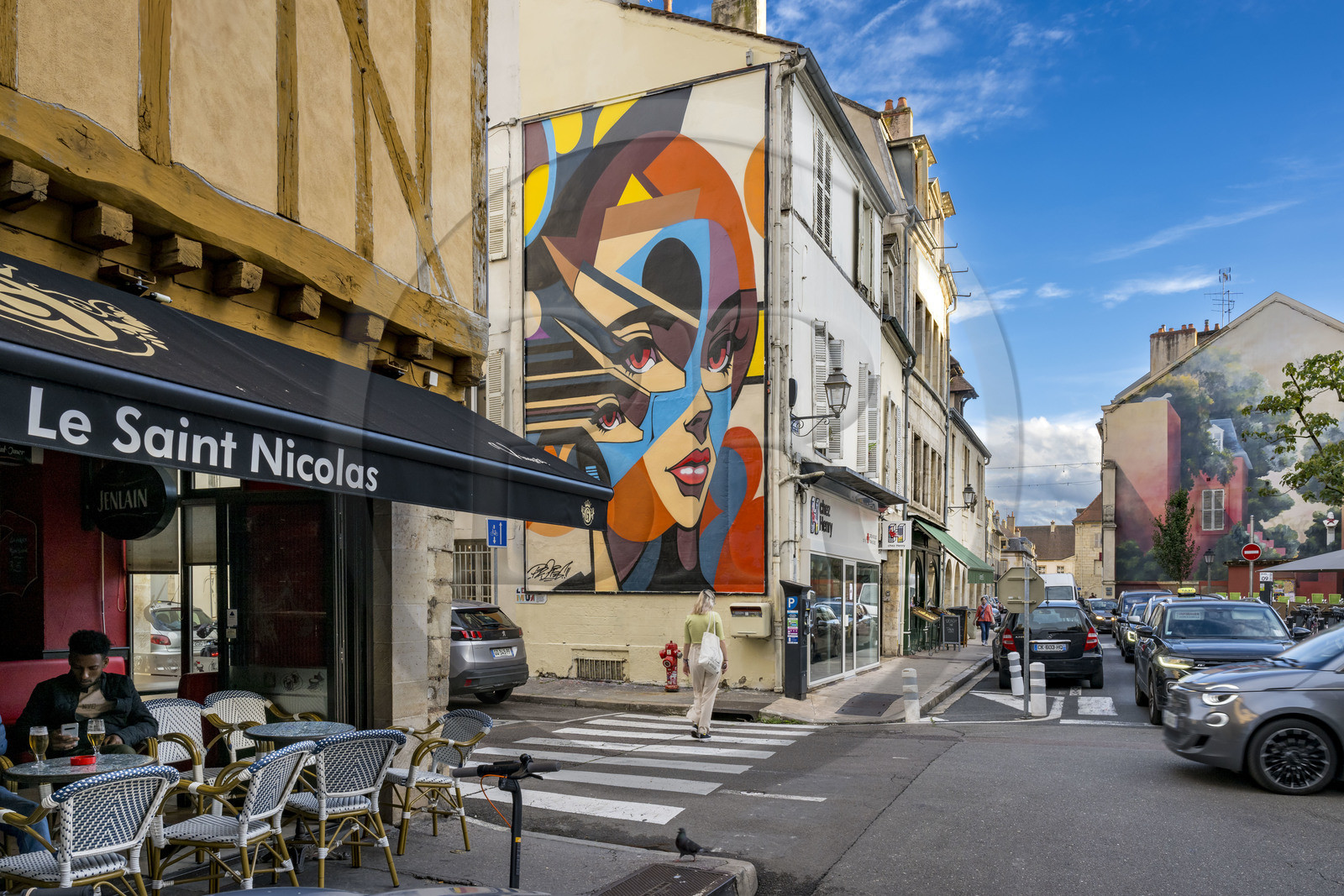 France, Cote d'Or, Dijon, area listed as World Heritage by UNESCO, street art on the M.U.R by street artist Pro176 alias Rudy Dougbe, at the corner of rue d’Assas and rue Jean-Jacques-Rousseau