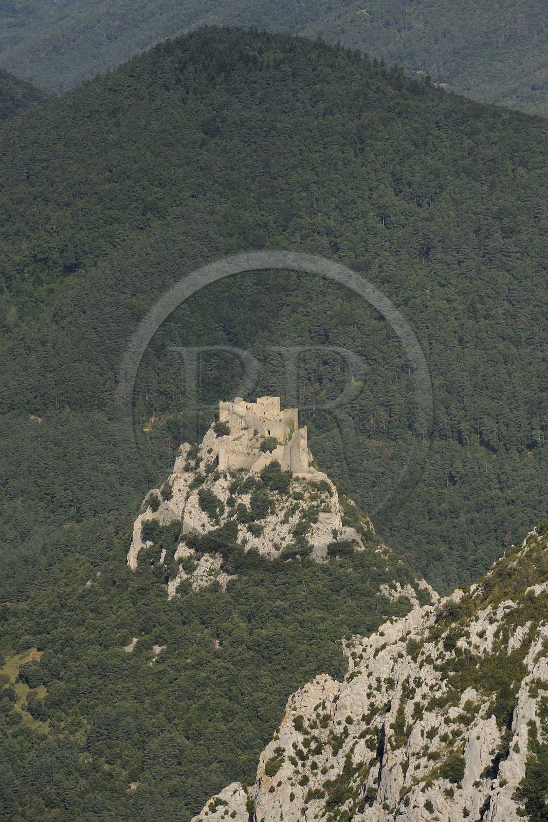 France, Aude (11), château cathare de Puilaurens (vue aérienne)