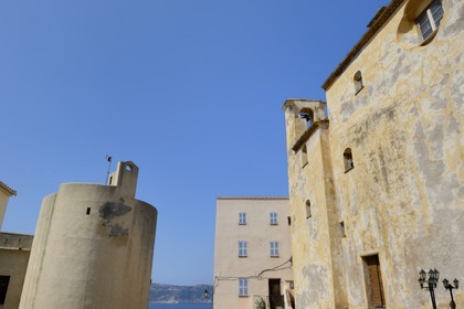France, Haute Corse, Calvi, the citadel, tower of the old palace of the Genoese governors occupied by the French Foreign Legion