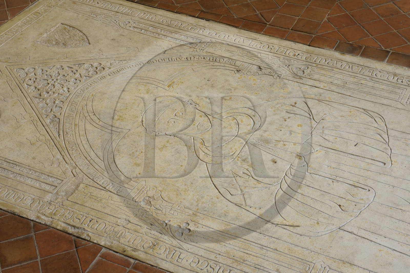 France, Paris (75), le Collège des Bernardins, l’ancienne sacristie, la tombe d’un moine allemand de Thuringe, nommé Günter, décédé en 1306